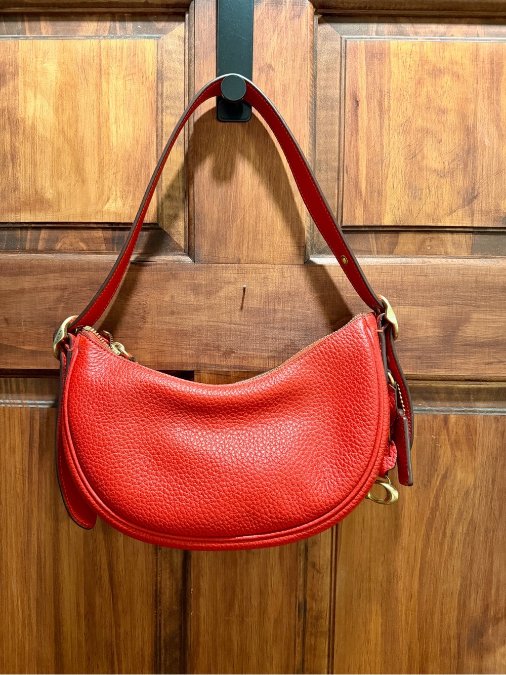 Luna Shoulder Red Pebbled Coach Bag